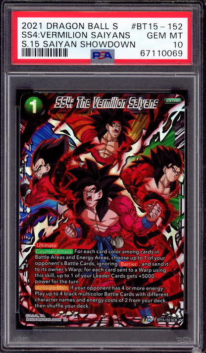 2021 Dragon Ball Super SS4 The Vermilion Saiyans SCR #BT15-152 PSA 10 GEM MINT
