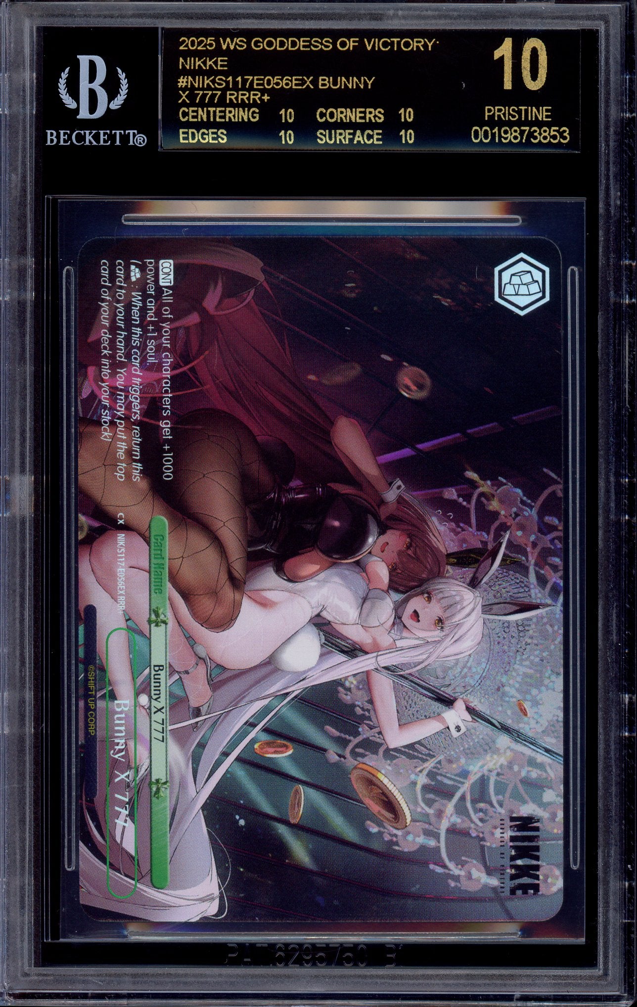 2025 Weiss Schwarz Goddest of Victory Nikke Bunny X 777 RRR+ #E056EX BGS 10 BLACK LABEL