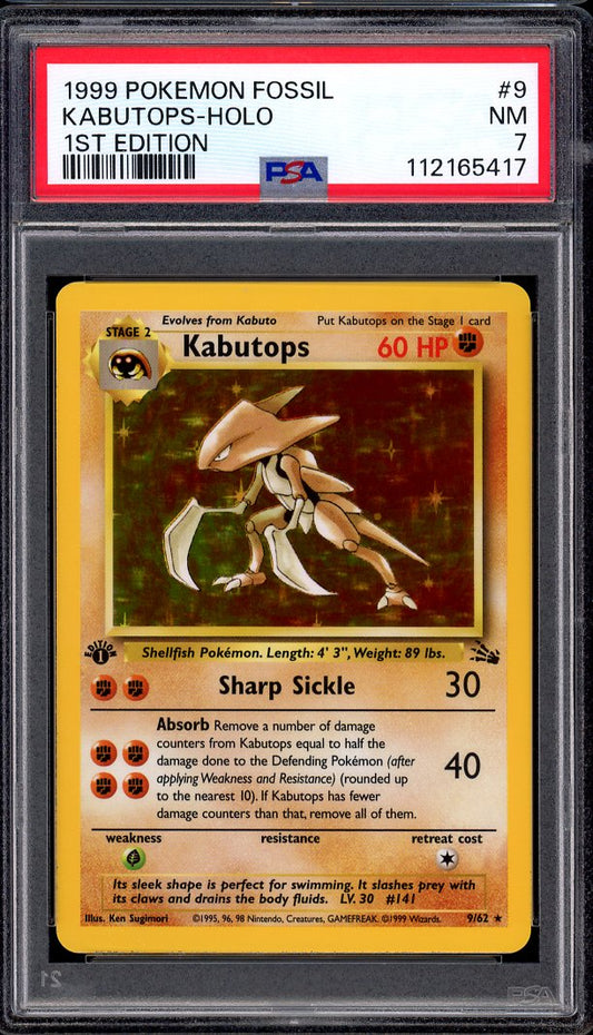 1999 Pokémon Fossil 1st Edition Kabutops-Holo #9 PSA 7 NM