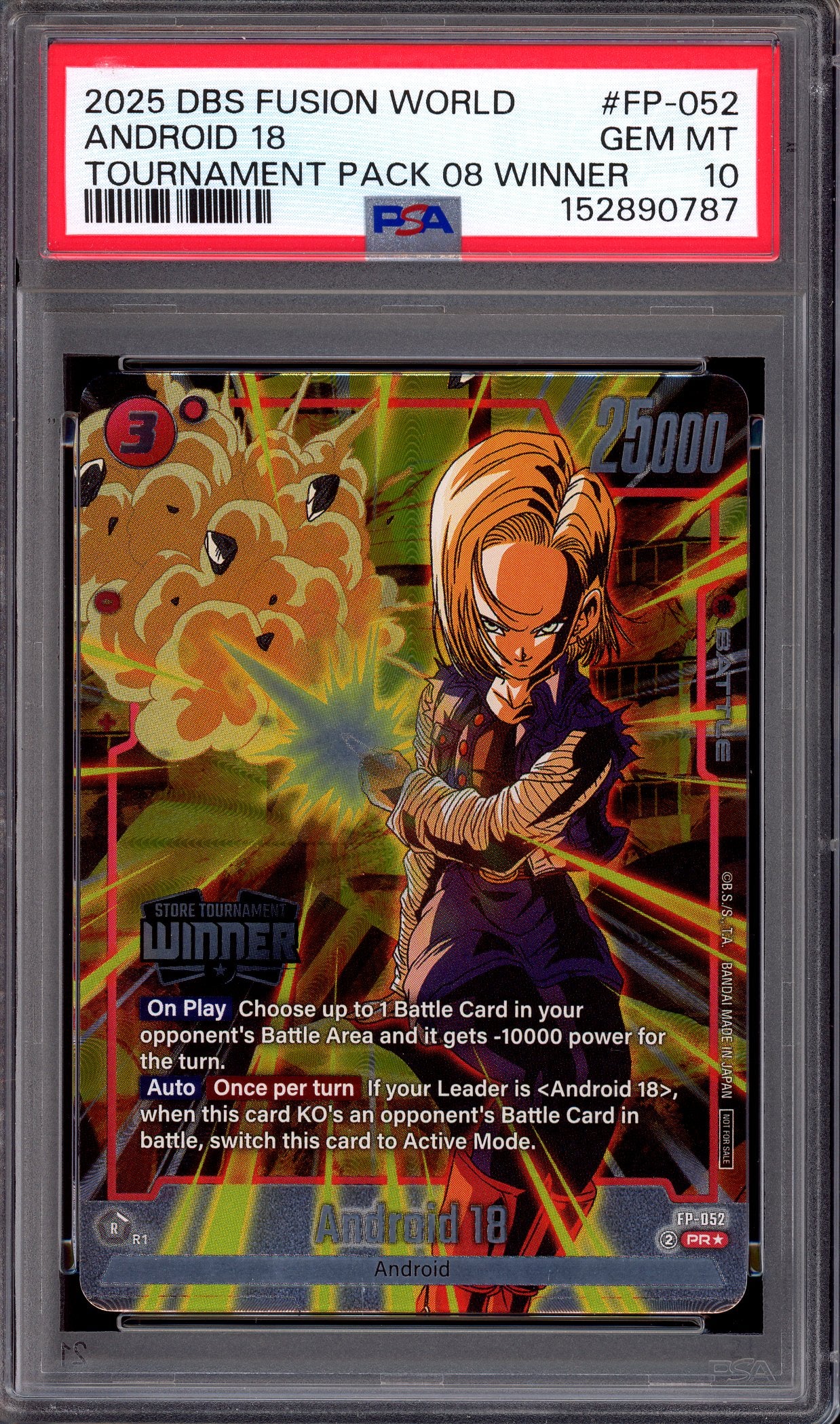 2025 Dragon Ball Super Fusion World Tournament Pack 08 Winner Android 18 #FP-052 PSA 10 GEM MINT