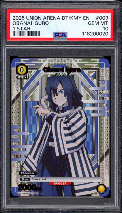 2025 Union Arena Demon Slayer 1 Star Obanai Iguro #003 PSA 10 GEM MINT