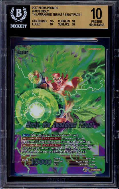 2019 Dragon Ball Super Promos Broly Pack Volume 1 Broly, the Awakened Threat #P-092 BGS 10 PRISTINE