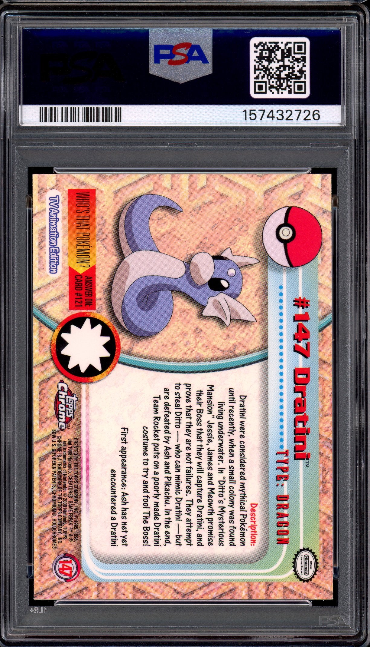 2000 Topps Chrome Pokémon TV Dratini #147 PSA 9 MINT
