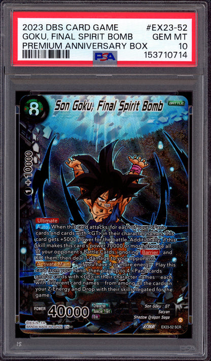 2023 Dragon Ball Super Premium Anniversary Box Son Goku, Final Spirit Bomb #EX23-52 PSA 10 GEM MINT