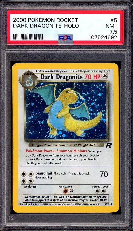 2000 Pokémon Rocket Dark Dragonite-Holo #5 PSA 7.5 NM+