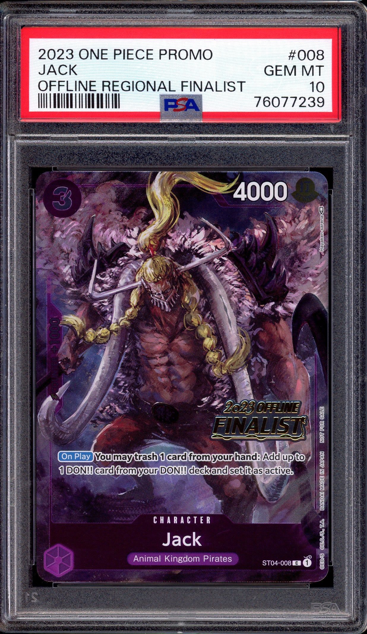 2023 One Piece Promo Offline Regional Finalist Jack #008 PSA 10 GEM MINT