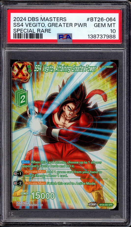 2024 Dragon Ball Super Masters SS4 Vegito, Attaining Greater Power SPR #BT26-064 PSA 10 GEM MINT