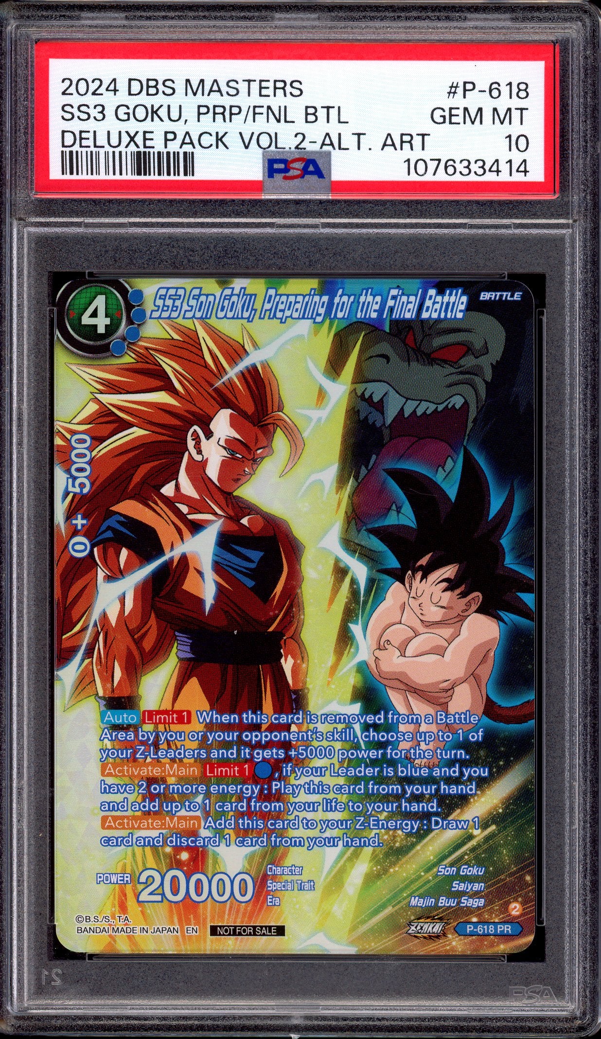 2024 Dragon Ball Super Masters Deluxe Pack Volume 2 Alternate Art SS3 Son Goku, Preparing for the Final Battle #P-618 PSA 10 GEM MINT