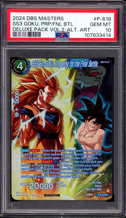 2024 Dragon Ball Super Masters Deluxe Pack Volume 2 Alternate Art SS3 Son Goku, Preparing for the Final Battle #P-618 PSA 10 GEM MINT