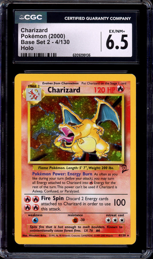 2000 Pokémon Game Base Set II Charizard-Holo #4 CGC 6.5 EX-NM+