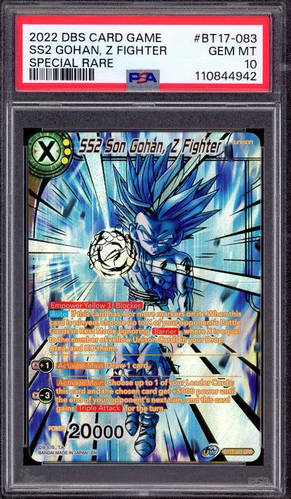 2022 Dragon Ball Super SS2 Son Gohan, Z Fighter SPR #BT17-083 PSA 10 GEM MINT