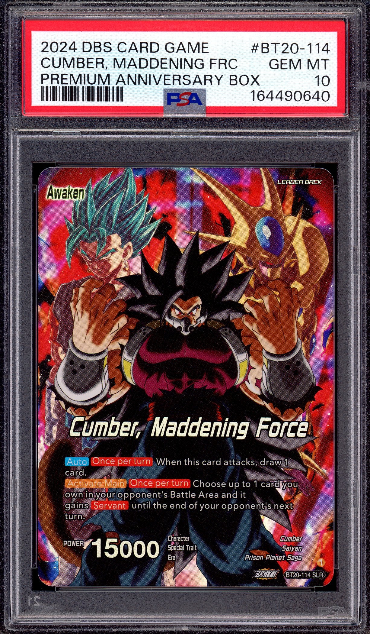 2024 Dragon Ball Super Premium Anniversary Box Cumber, Maddenning Force #BT20-114 PSA 10 GEM MINT