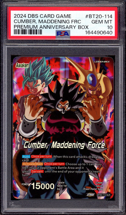 2024 Dragon Ball Super Premium Anniversary Box Cumber, Maddenning Force #BT20-114 PSA 10 GEM MINT