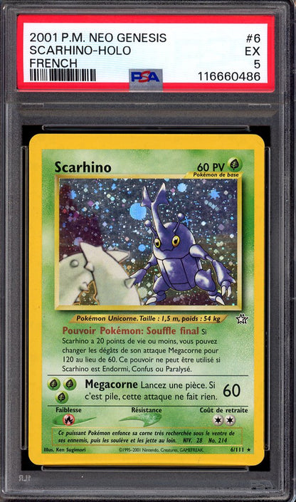 2001 Pokémon French Neo Genesis Heracross (Scarhino) Holo #6 PSA 5 EX