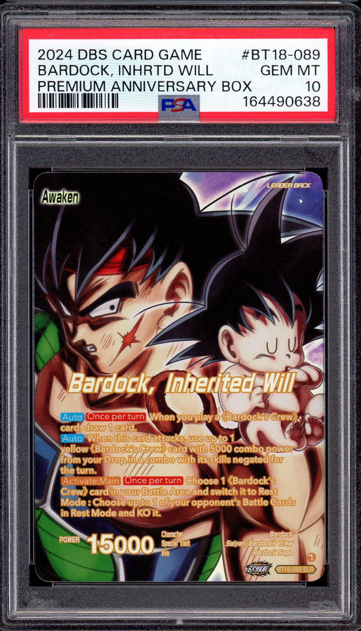 2024 Dragon Ball Super Premium Anniversary Box Bardock, Inherited Will #BT18-089 PSA 10 GEM MINT