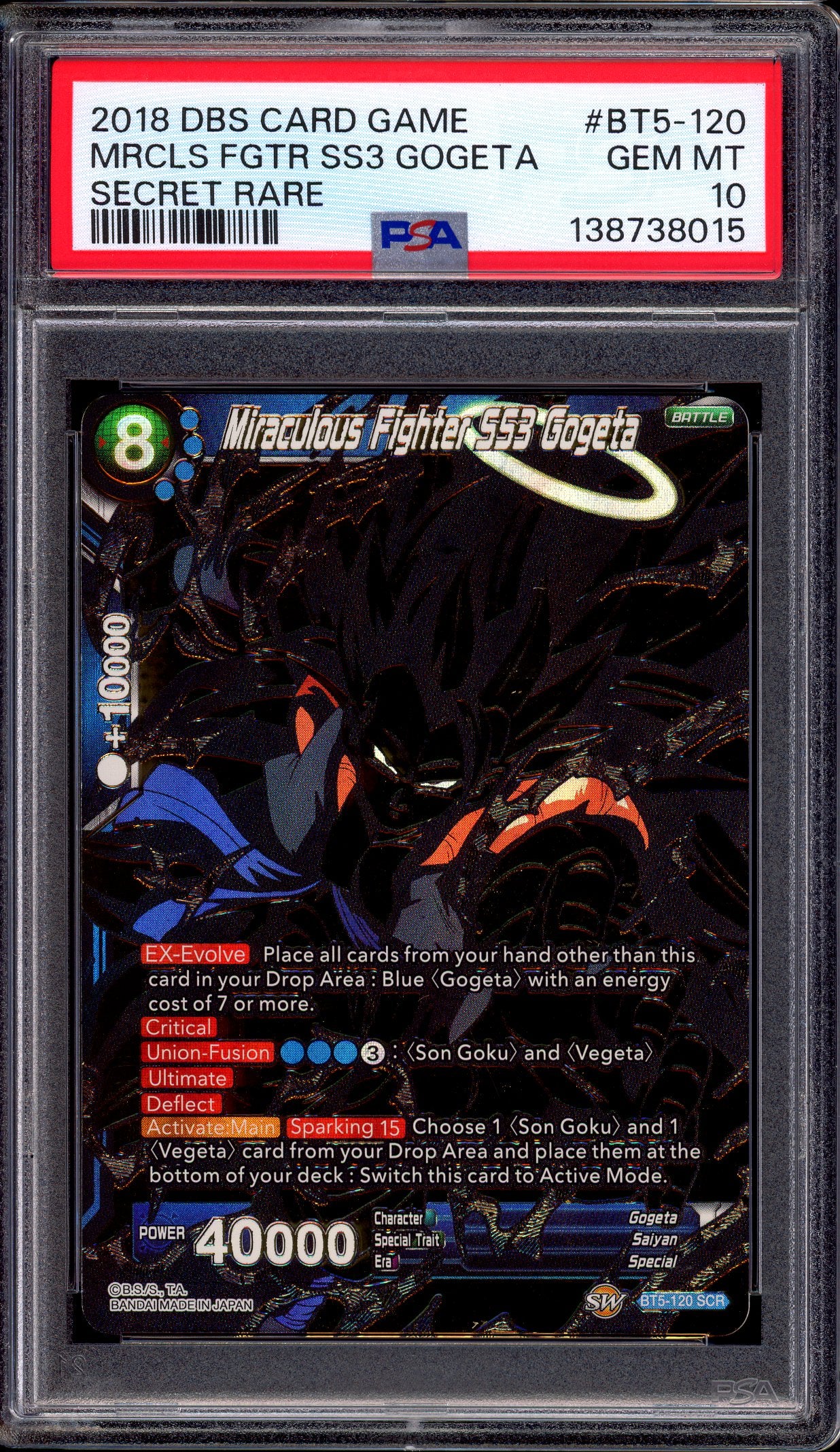 2018 Dragon Ball Super Miraculous Fighter SS3 Gogeta SCR #BT5-120 PSA 10 GEM MINT