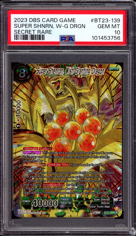 2023 Dragon Ball Super Super Shenron Wish-Granting Dragon SCR #BT23-139 PSA 10 GEM MINT
