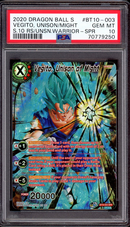 2020 Dragon Ball Super Vegito, Unison of Might SPR #BT10-003 PSA 10 GEM MINT