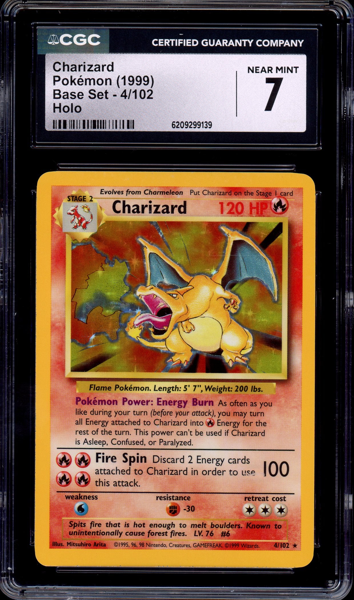 1999 Pokémon Game Base Set Charizard-Holo #4 CGC 7 NM