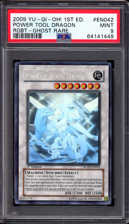2009 Yu-Gi-Oh! Raging Battle 1st Edition Ghost Rare Power Tool Dragon #RGBT-EN042 PSA 9 MINT