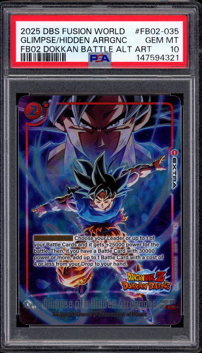 2025 Dragon Ball Super Fusion World FB02 Dokkan Battle Alternate Art Glimpse of A Hidden Arrogance #FB02-035 PSA 10 GEM MINT