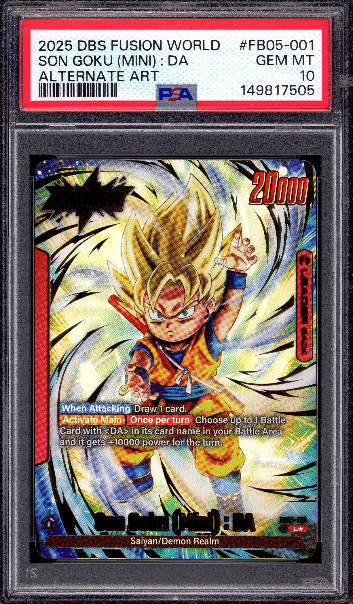 2025 Dragon Ball Super Fusion World Alternate Art Son Goku (Mini) DA #FB05-001 PSA 10 GEM MINT