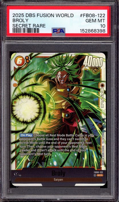 2025 Dragon Ball Super Fusion World Secret Rare Broly #FB08-122 PSA 10 GEM MINT
