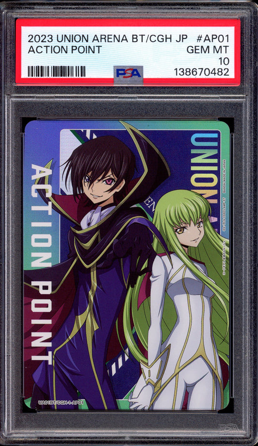 2023 Union Arena Japanese Code Geass UA01BT/CGH-1-AP01 Action Point Foil PSA 10 GEM MINT