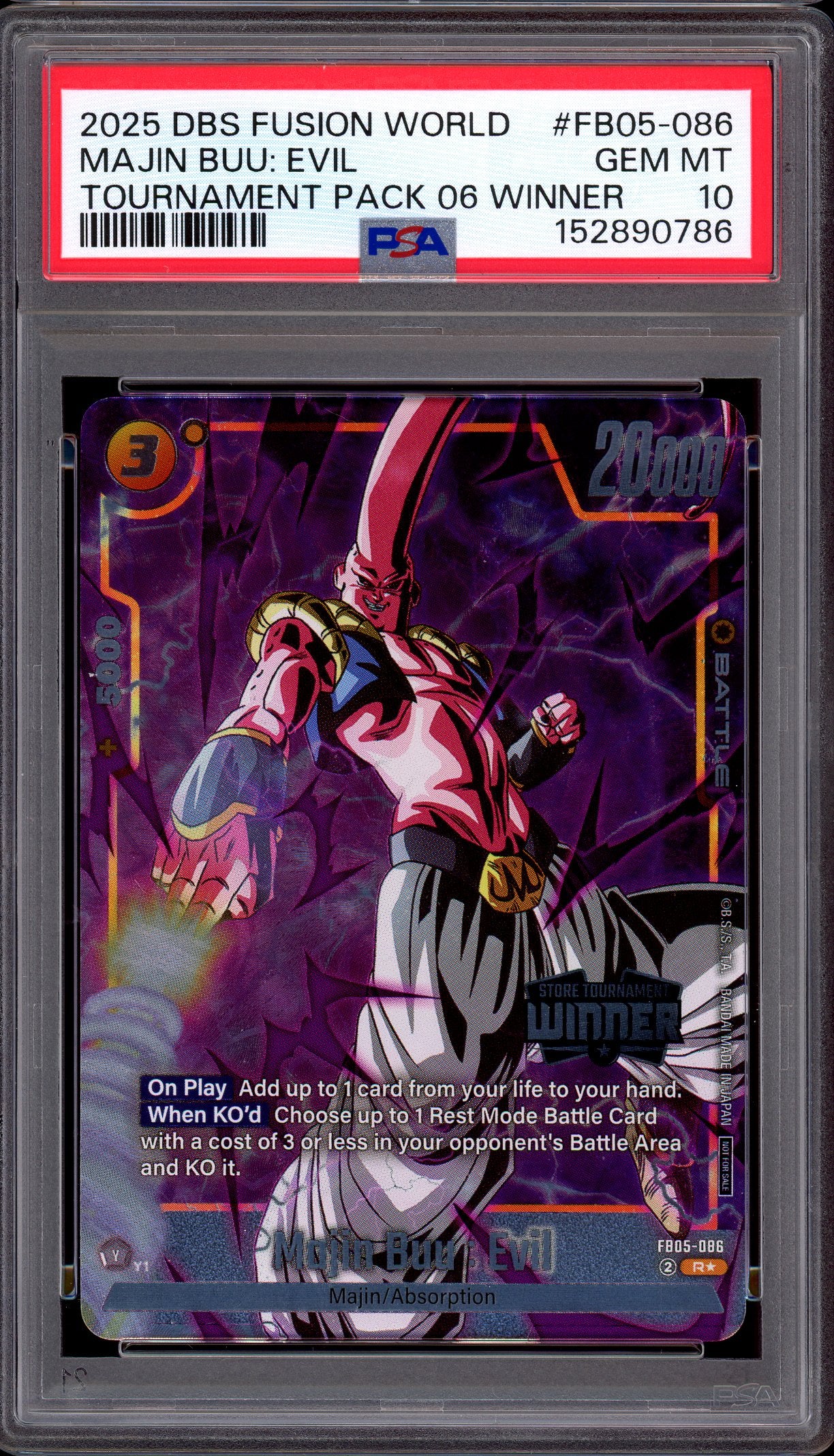 2025 Dragon Ball Super Fusion World Tournament Pack 06 Winner Majin Buu Evil #FB05-086 PSA 10 GEM MINT