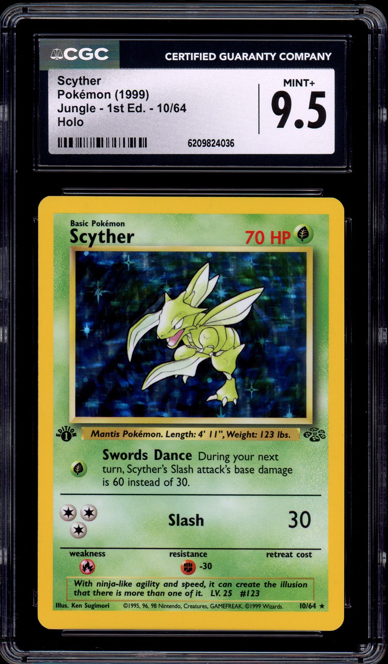 1999 Pokémon Jungle 1st Edition Scyther-Holo #10 CGC 9.5 MINT+