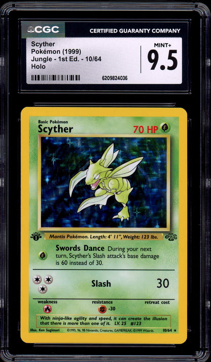 1999 Pokémon Jungle 1st Edition Scyther-Holo #10 CGC 9.5 MINT+