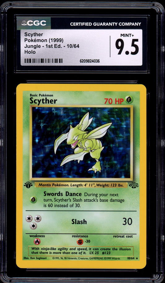 1999 Pokémon Jungle 1st Edition Scyther-Holo #10 CGC 9.5 MINT+