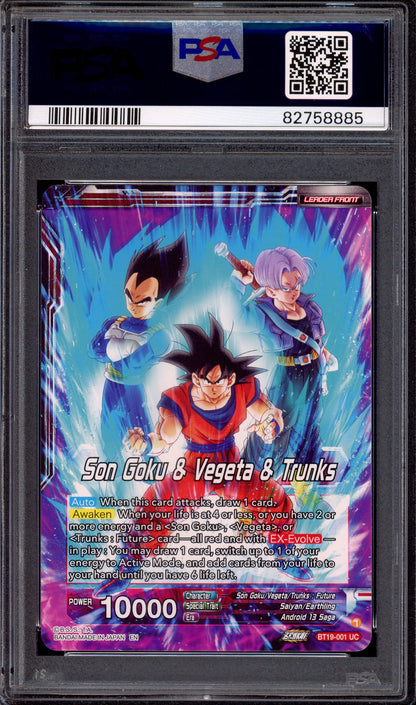 2022 Dragon Ball Super SS Son Goku, SS Vegeta, & SS Trunks, the Ultimate Team #BT19-001 PSA 10 GEM MINT
