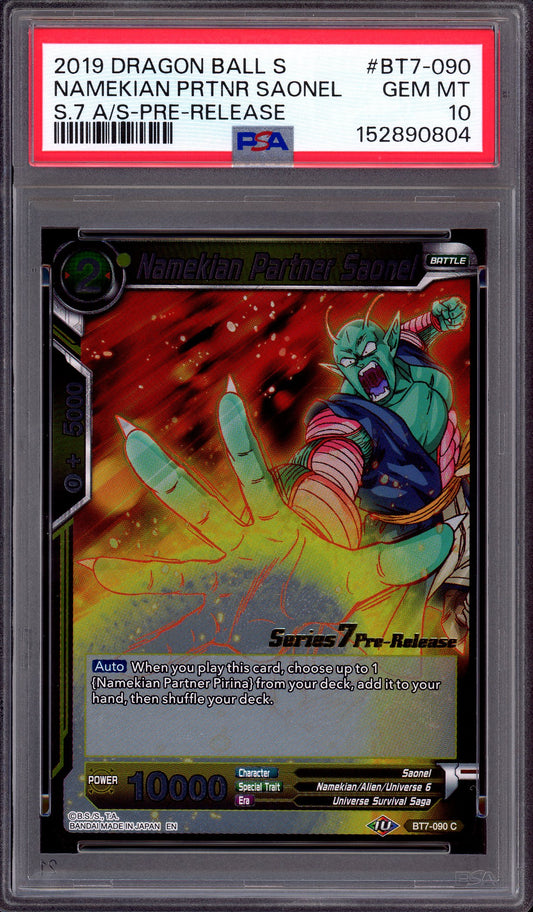 2019 Dragon Ball Super Pre-Release Namekian Partner Saonel #BT7-090 PSA 10 GEM MINT