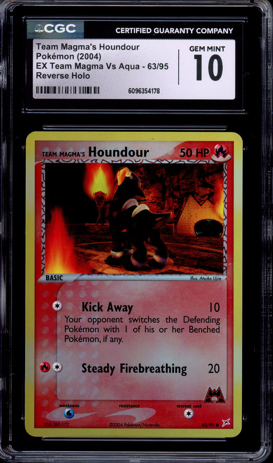 2004 Pokémon EX Team Magma VS Aqua Team Magma's Houndour-Reverse Foil #63 CGC 10 GEM MINT