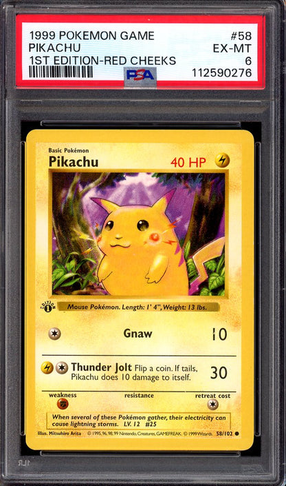 1999 Pokémon Game 1st Edition Red Cheeks Pikachu #58 PSA 6 EX-MT