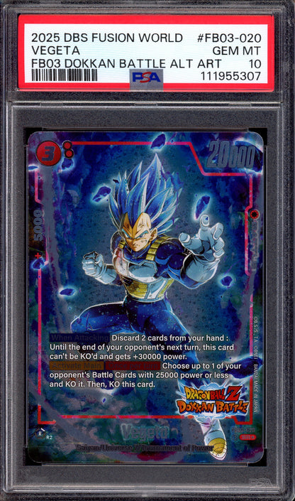 2025 Dragon Ball Super Fusion World FB03 Dokkan Battle Alternate Art Vegeta #FB03-020 PSA 10 GEM MINT