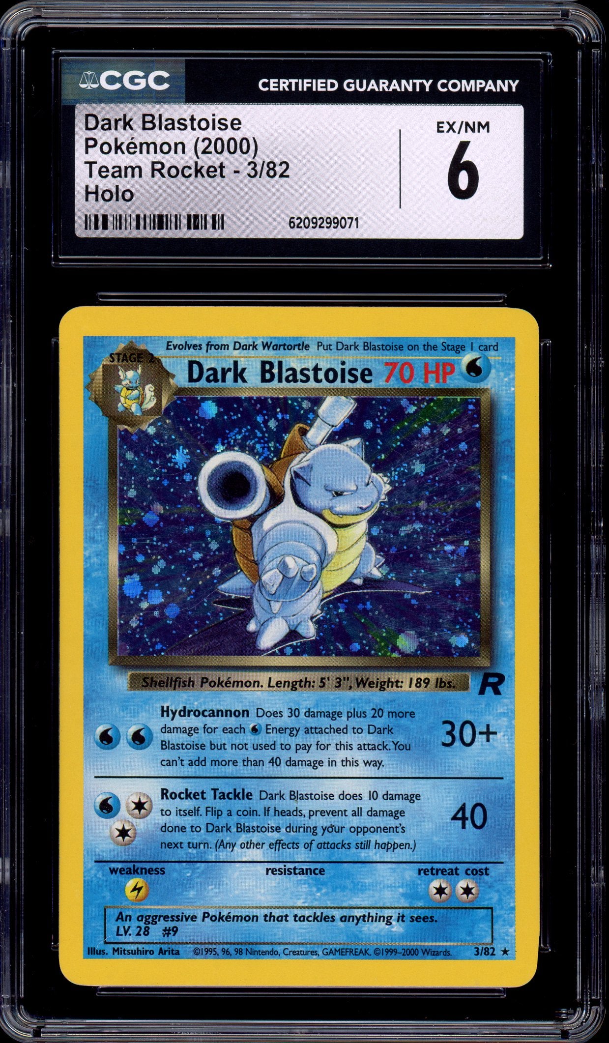 2000 Pokémon Team Rocket Dark Blastoise-Holo #3 CGC 6 EX-NM