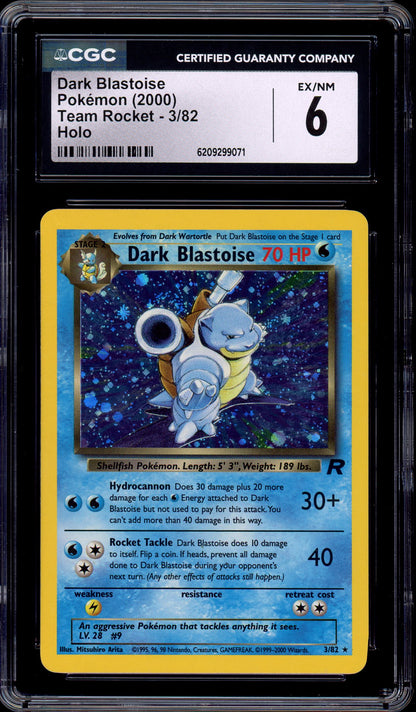 2000 Pokémon Team Rocket Dark Blastoise-Holo #3 CGC 6 EX-NM