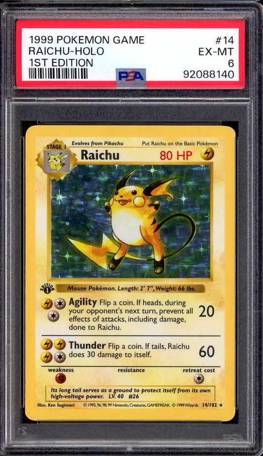 1999 Pokémon Game 1st Edition Raichu-Holo #14 PSA 6 EX-MT