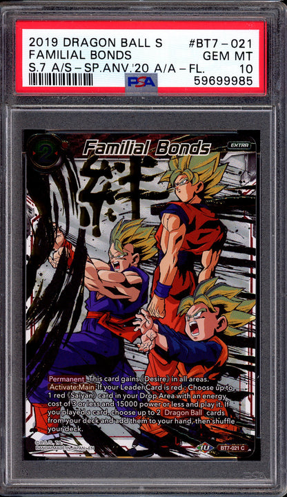 2019 Dragon Ball Super Anniversary Box Alternate Art Familial Bond #BT7-021 PSA 10 GEM MINT