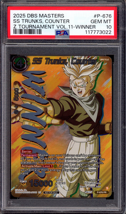 2025 Dragon Ball Super Masters Z Tournament Volume 11 Winner SS Trunks, Counter #P-676 PSA 10 GEM MINT