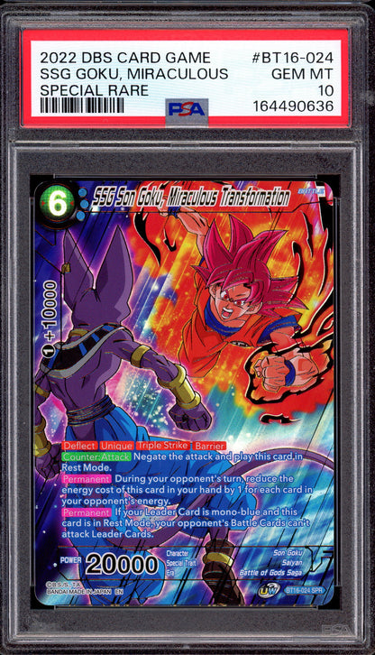 2022 Dragon Ball Super SSG Son Goku, Miraculous Transformation SPR #BT16-024 PSA 10 GEM MINT