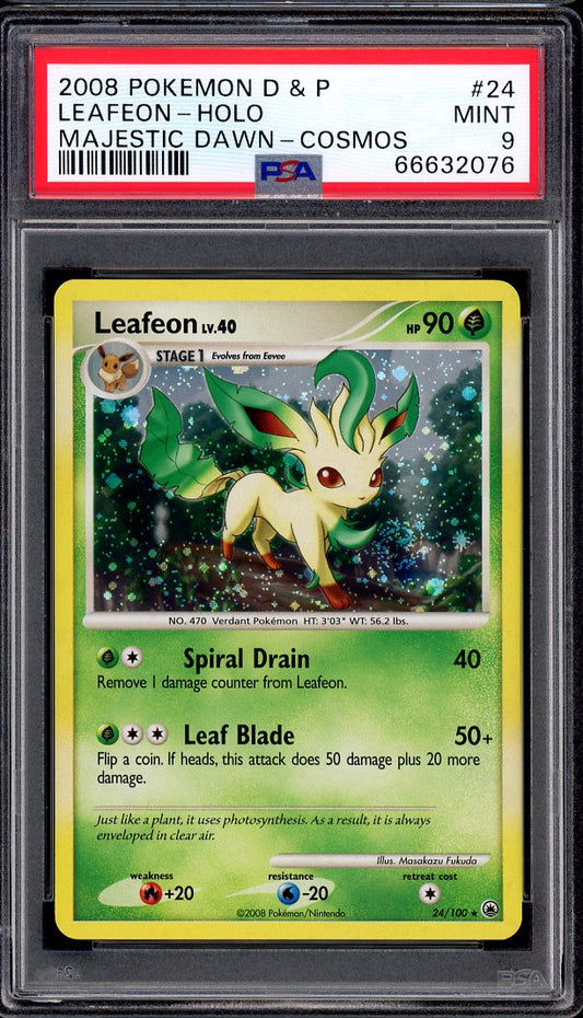 2008 Pokémon D&P Majestic Dawn Cosmos Leafeon-Holo #24 PSA 9 MINT