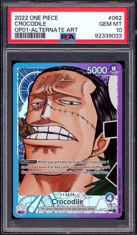 2022 One Piece OP01 Alternate Art Leader Crocodile #62 PSA 10 GEM MINT