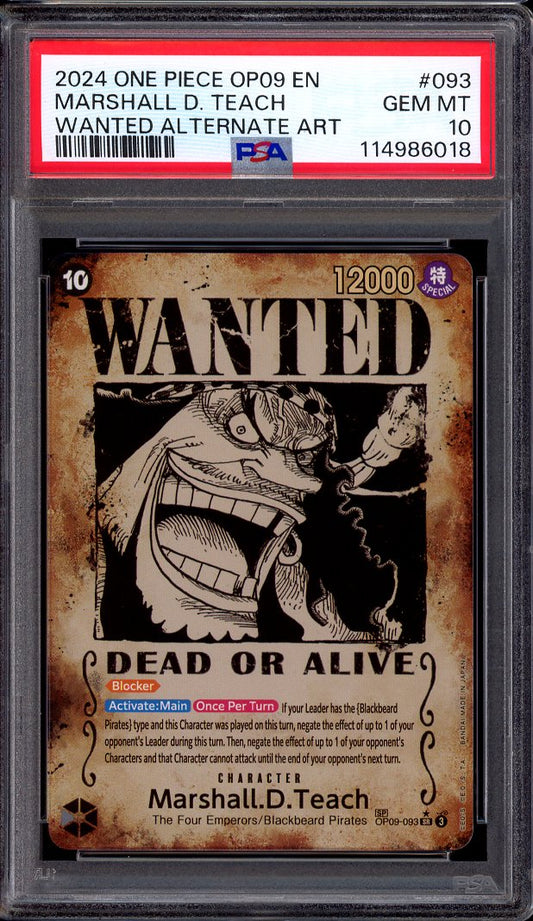 2024 One Piece OP09 Wanted Alternate Art Marshall D Teach #93 PSA 10 GEM MINT