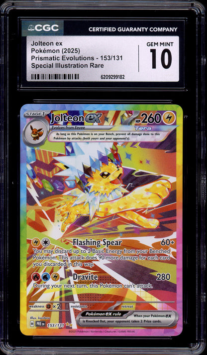 2025 Pokémon Scarlet & Violet Prismatic Evolutions Special Illustration Rare Jolteon ex #153 CGC 10 GEM MINT