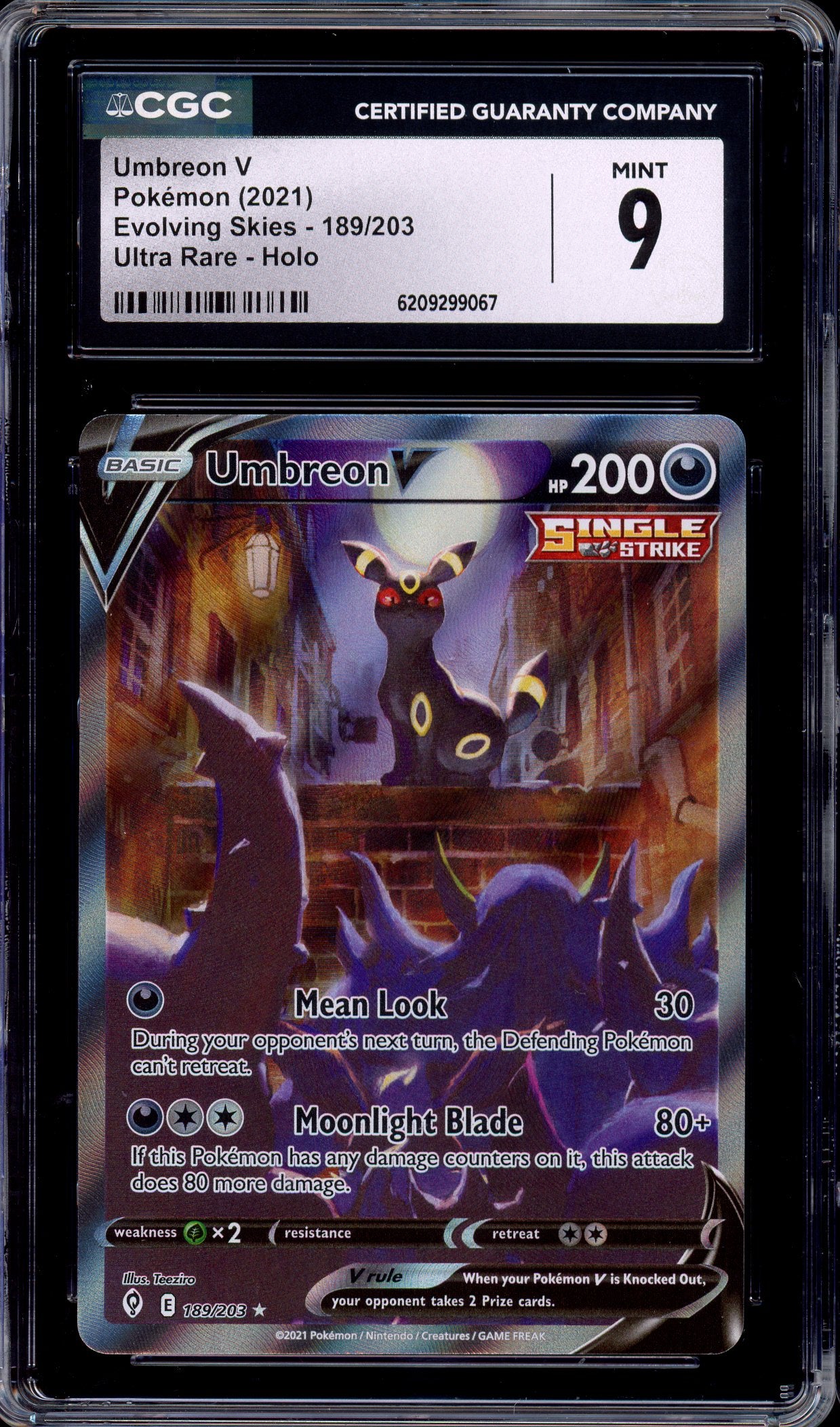 2021 Pokémon SWSH Evolving Skies Full Art Umbreon V #189 CGC 9 MINT