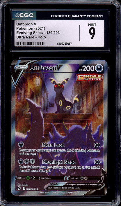 2021 Pokémon SWSH Evolving Skies Full Art Umbreon V #189 CGC 9 MINT