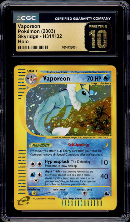 2003 Pokémon Skyridge Vaporeon-Holo #H31 CGC 10 PRISTINE